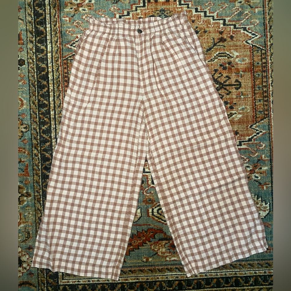 Pink and Brown Checkered Wide Leg Pant